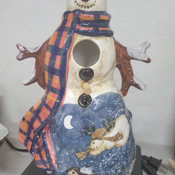 Snowman ornament 12" tall birdhouse. Hand Pai ted - Picture 2 of 5